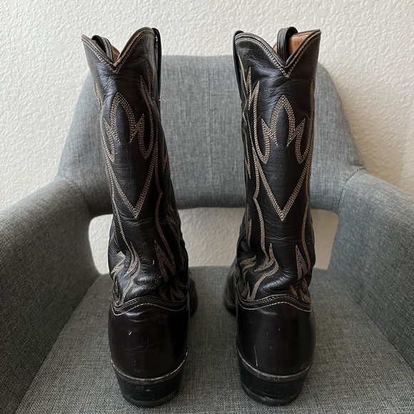 Justin Mens Western Leather Boots 2908 Size 10 D Black SB05 - Picture 4 of 8